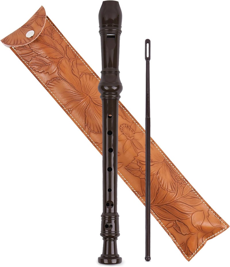 Haecsfl Recorder Instrument for Beginner Adults,8-Hole Soprano Descant Recorder Music Flute with with Cleaning Rod & Leather Case For Home Entertainment(2-Carved Light Brown) - Image 1